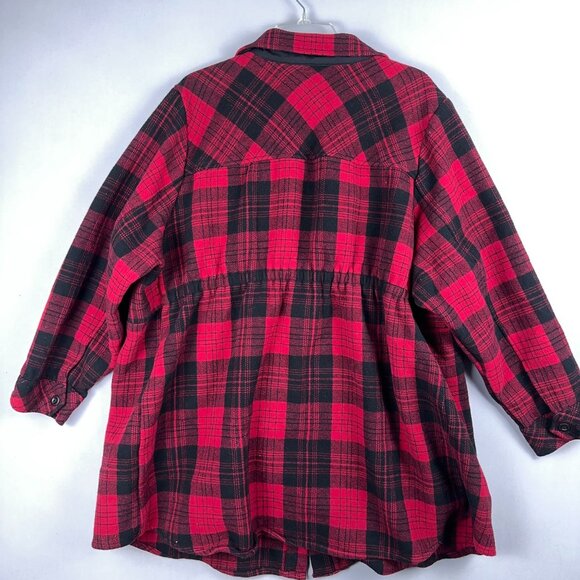 Torrid Plaid Tunic Shacket Womens 4 Button Front 3/4 Sleeve Pockets Red Black - Picture 2 of 12